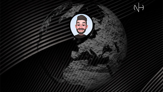 géolocalisation avec un avatar de Nicolas Herbez sur une mappemonde en forme de sphère